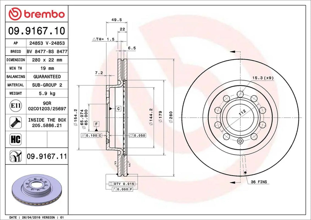 Brembo Bremsensatz Vorderachse + Hinterachse für Audi A3 (8P1), Seat Leon, Skoda, VW Brembo