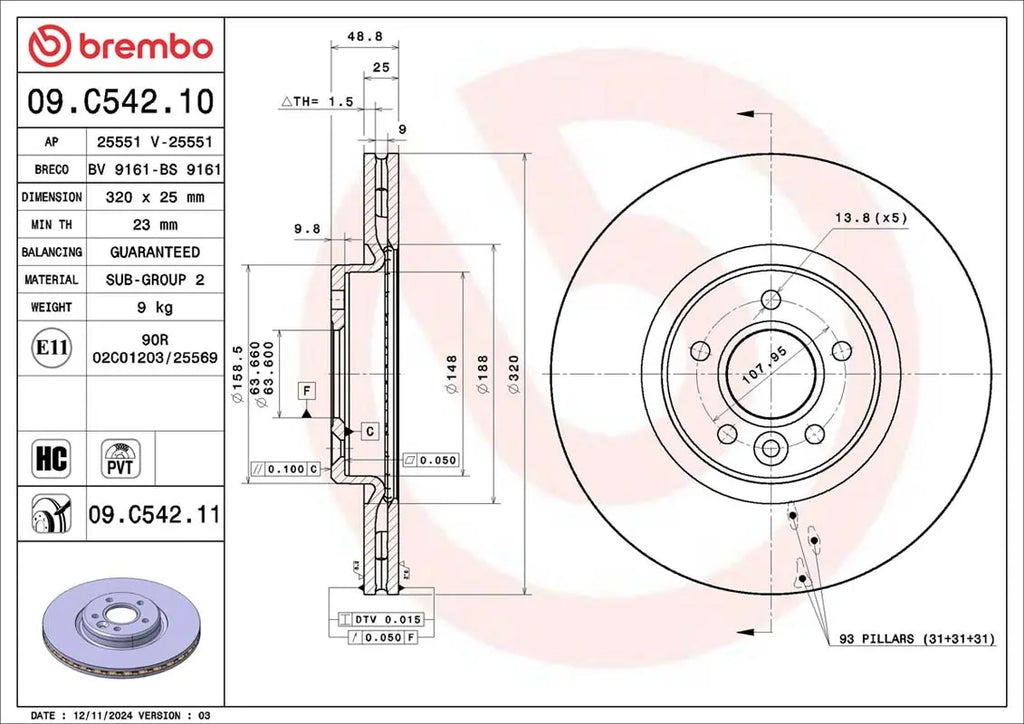 Brembo Bremsensatz Vorderachse + Hinterachse  für Ford Kuga 2,Transit,Tourneo Brembo