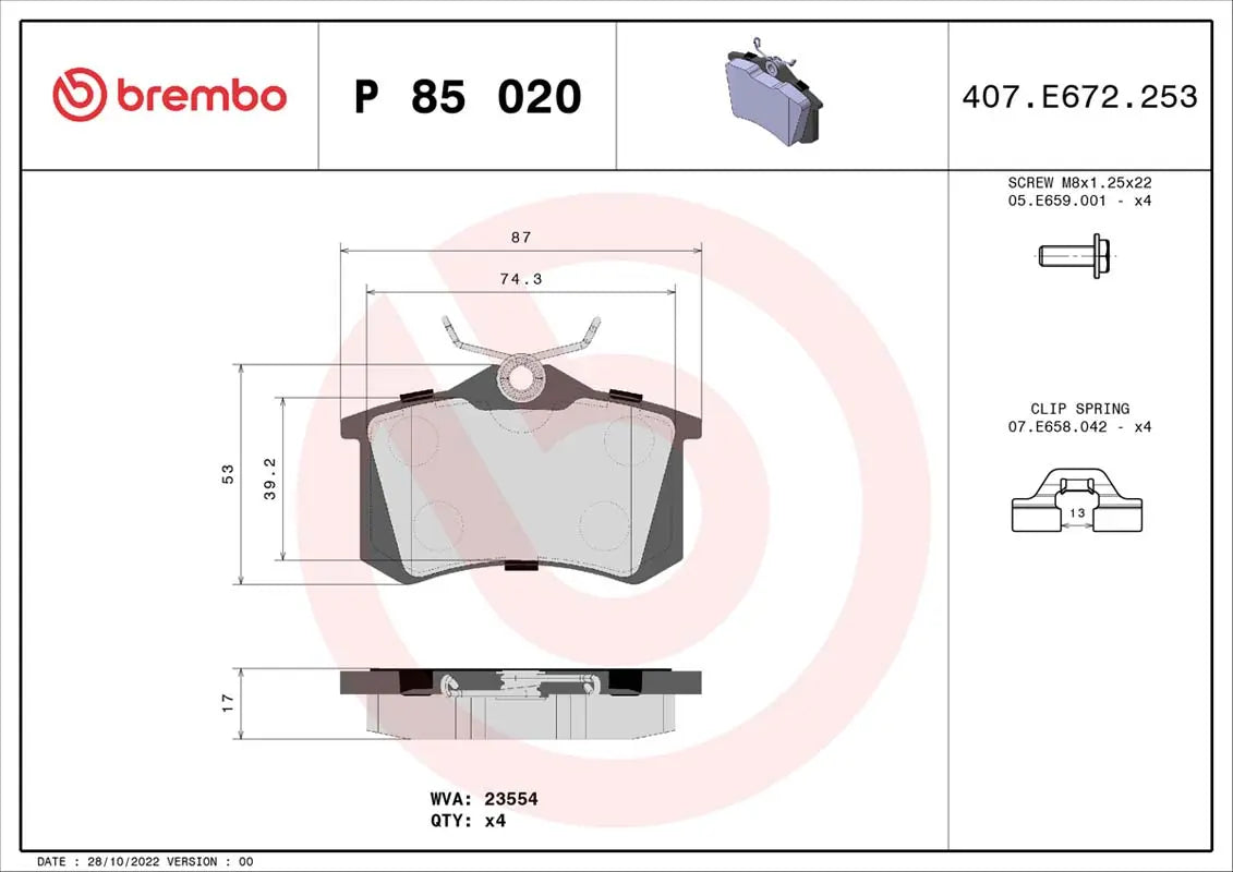 Brembo Bremsensatz Vorderachse + Hinterachse für Audi A3 (8L), Seat Leon (1M1), Skoda, VW Brembo