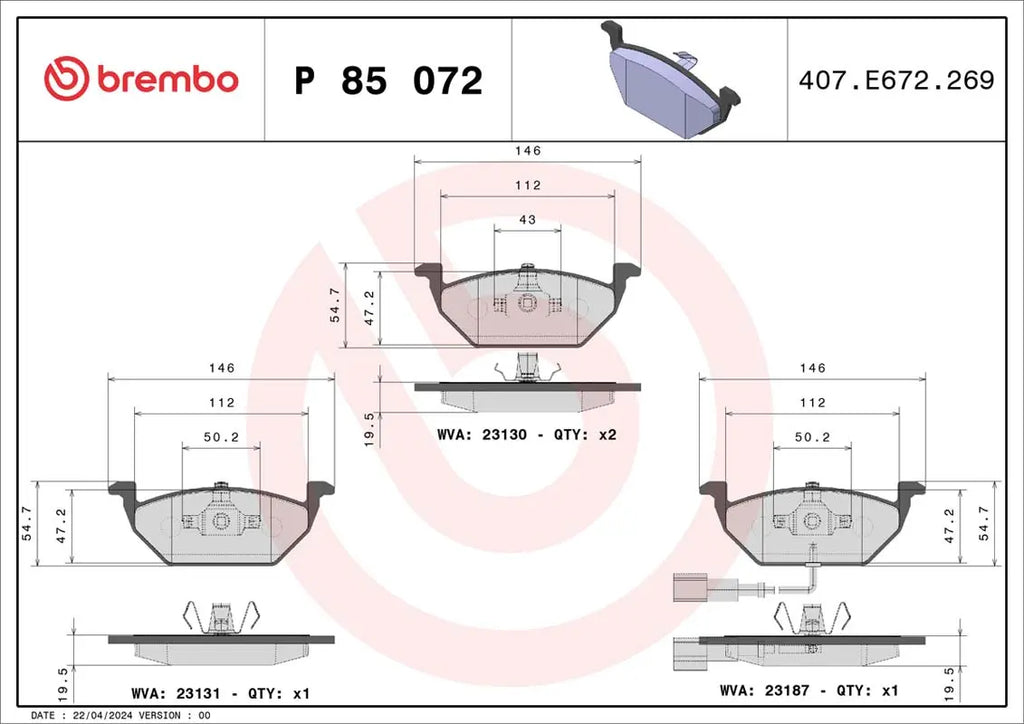 Brembo Bremsensatz Vorderachse + Hinterachse für Audi A3 (8L), Seat Leon (1M1), Skoda, VW Brembo