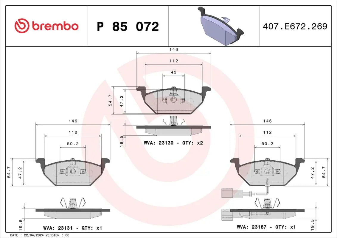Brembo Bremsensatz Vorderachse + Hinterachse für Audi A3 (8L), Seat Leon (1M1), Skoda, VW Brembo