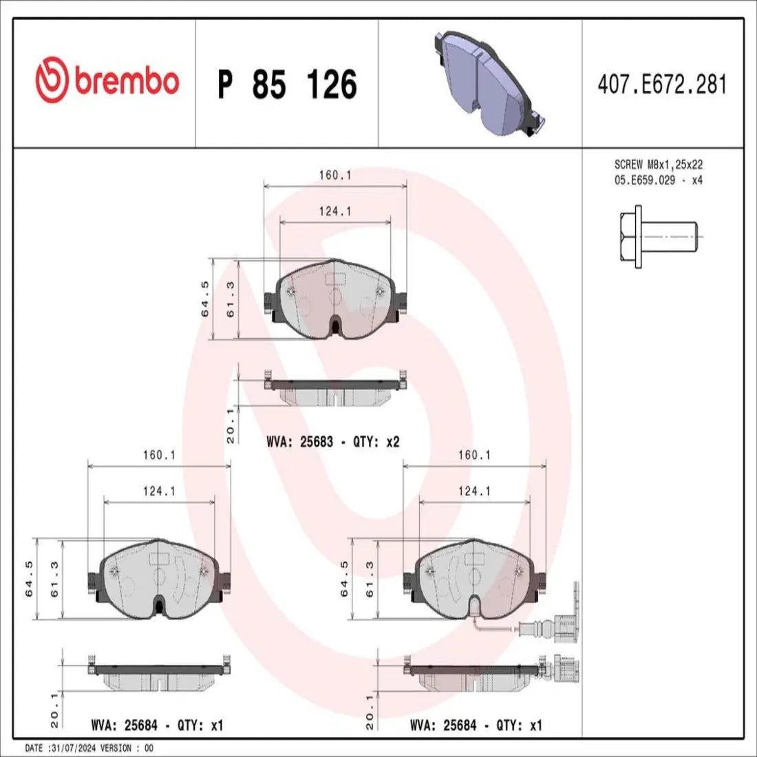 Brembo Bremsensatz Vorderachse + Hinterachse für AUDI, SEAT, SKODA, VW Brembo